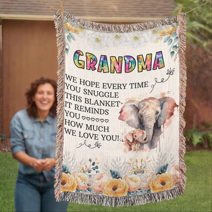To My Grandma - Elephant Woven Blanket - WL0009