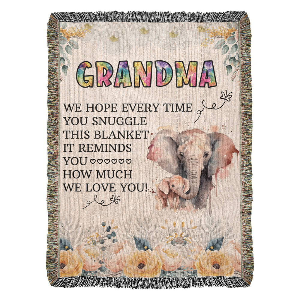 To My Grandma - Elephant Woven Blanket - WL0009