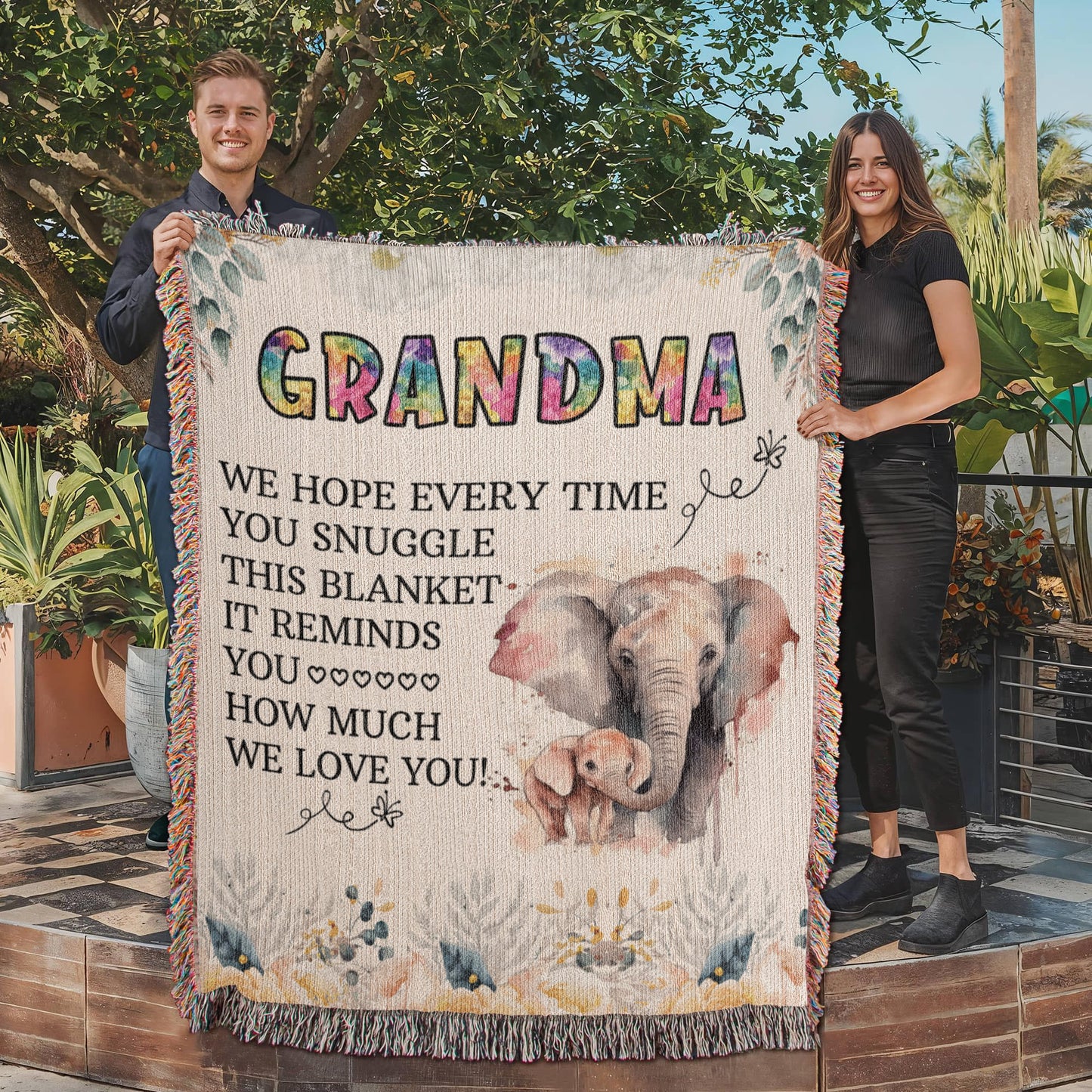 To My Grandma - Elephant Woven Blanket - WL0009