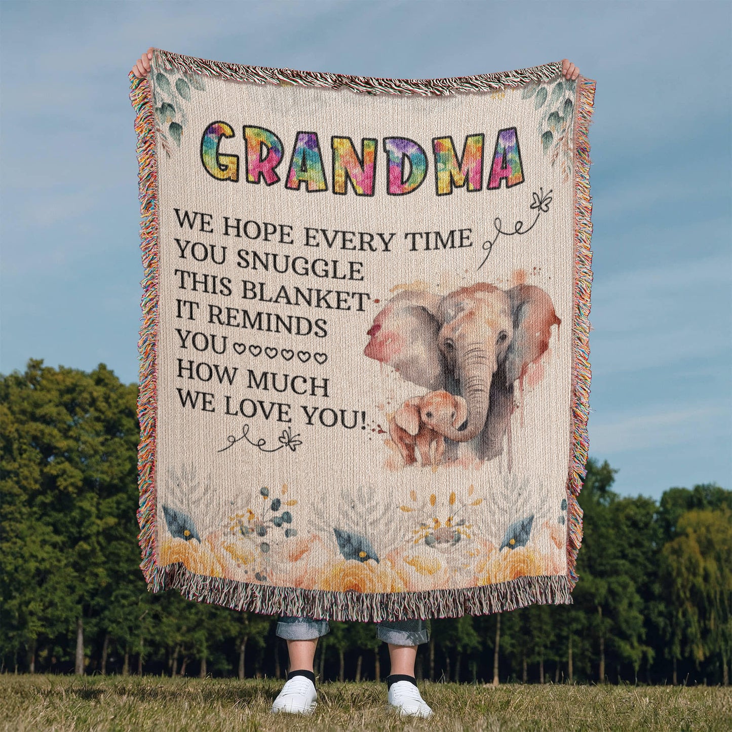 To My Grandma - Elephant Woven Blanket - WL0009