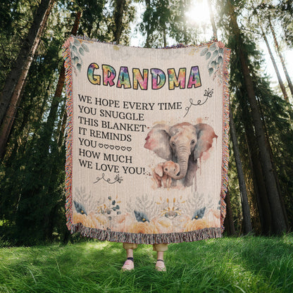 To My Grandma - Elephant Woven Blanket - WL0009