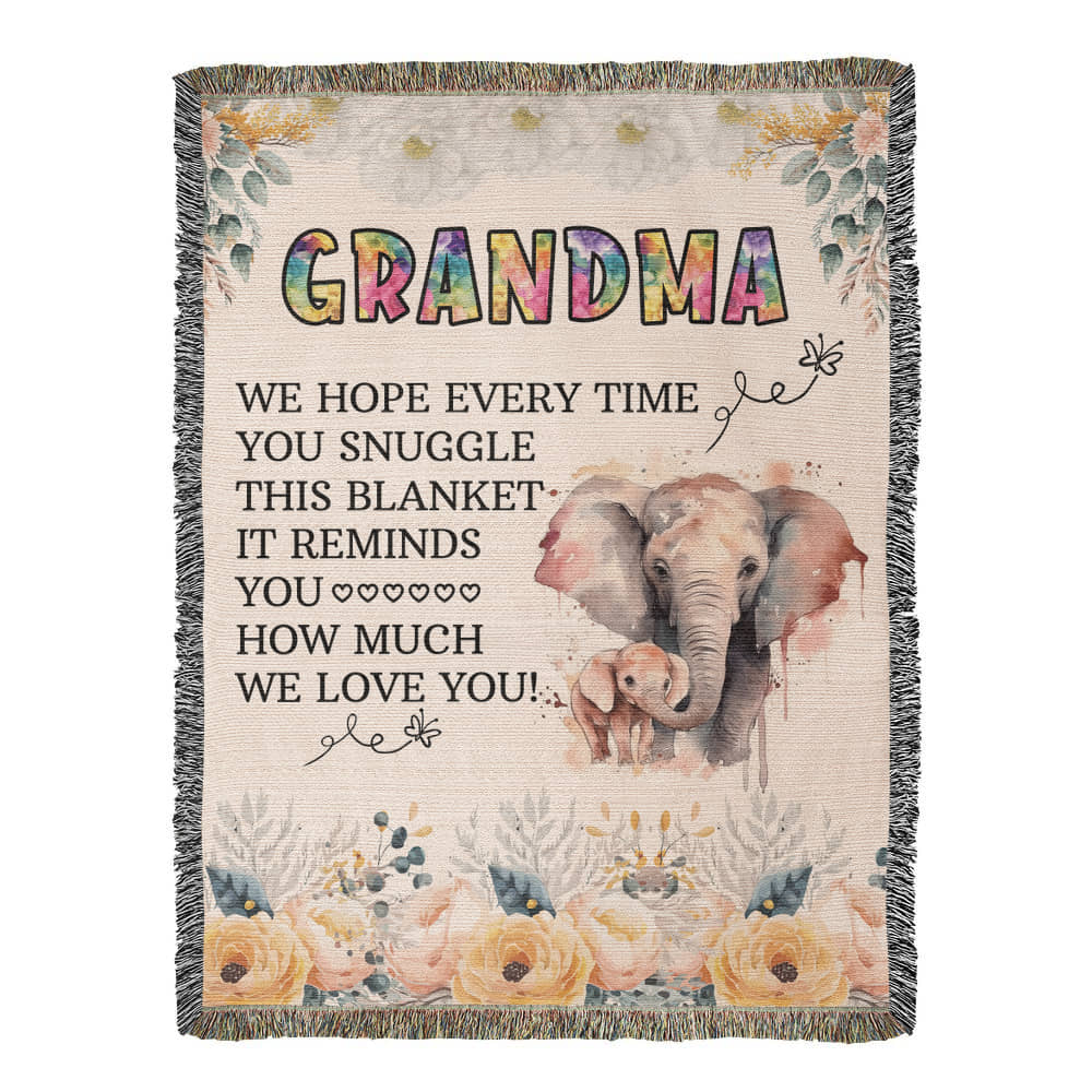To My Grandma - Elephant Woven Blanket - WL0009